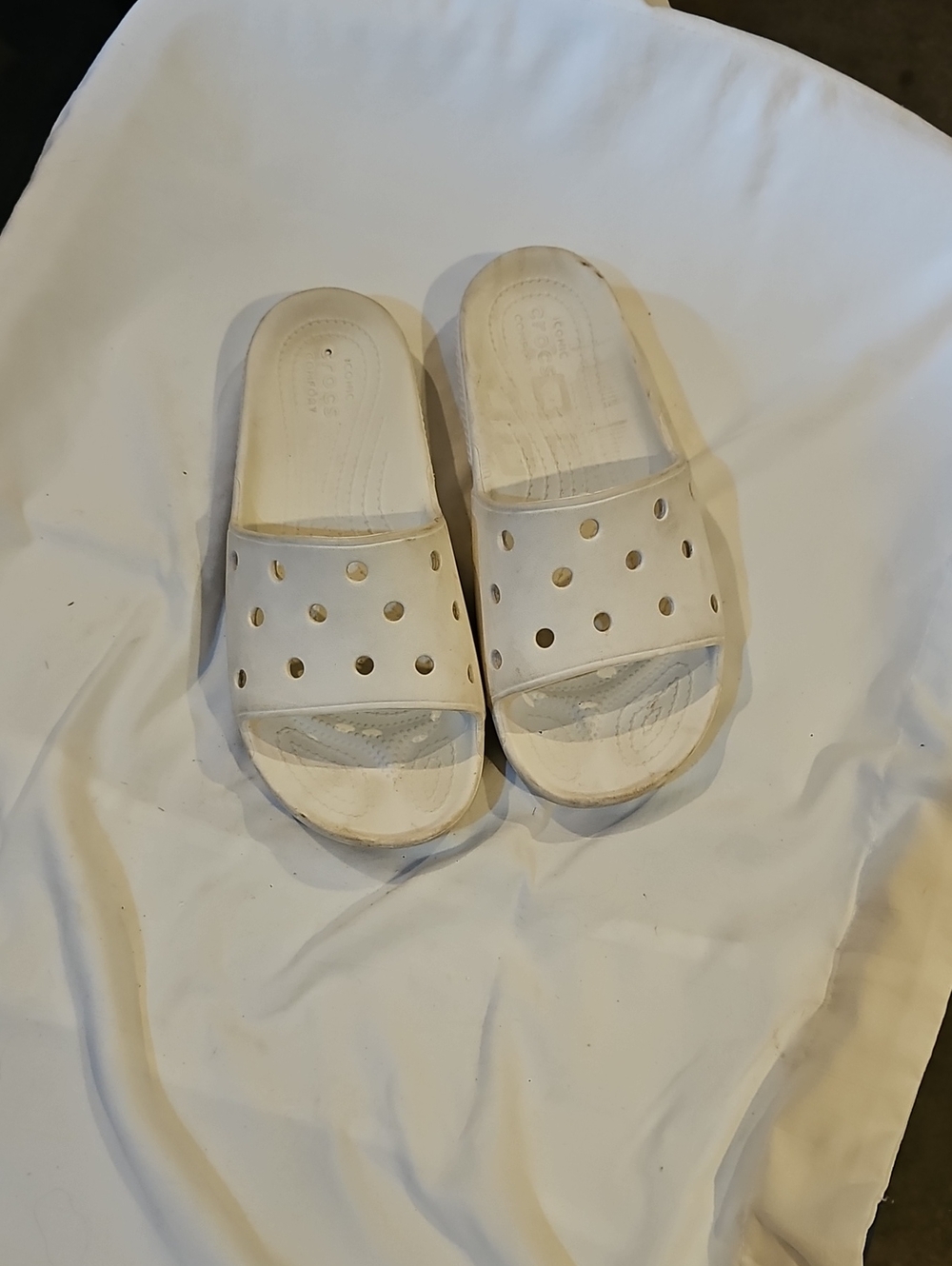 Crocs White Slide Sandals with Perforated Strap